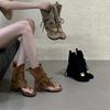 First Encounter Saison Französische Metallschnalle Riemen Fransen Zehen Zehentrenner Coole Stiefel Damen Sommer Vielseitig Mittleres Rohr