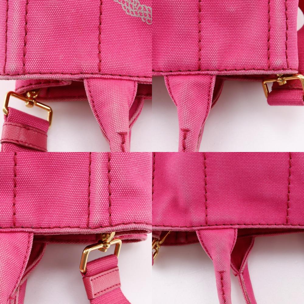 Prada Canapa Handbag 2WAYShoulder Tote Bag Pink Canvas Women Used