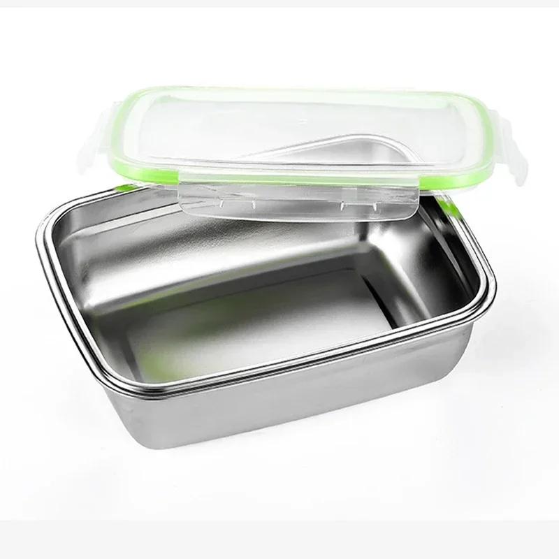New Fresh-keeping Box Sealed Leak Proof 304 Stainless Steel Lunch Fruit Box with Lid Dumpling Container Refrigerated Storage Box