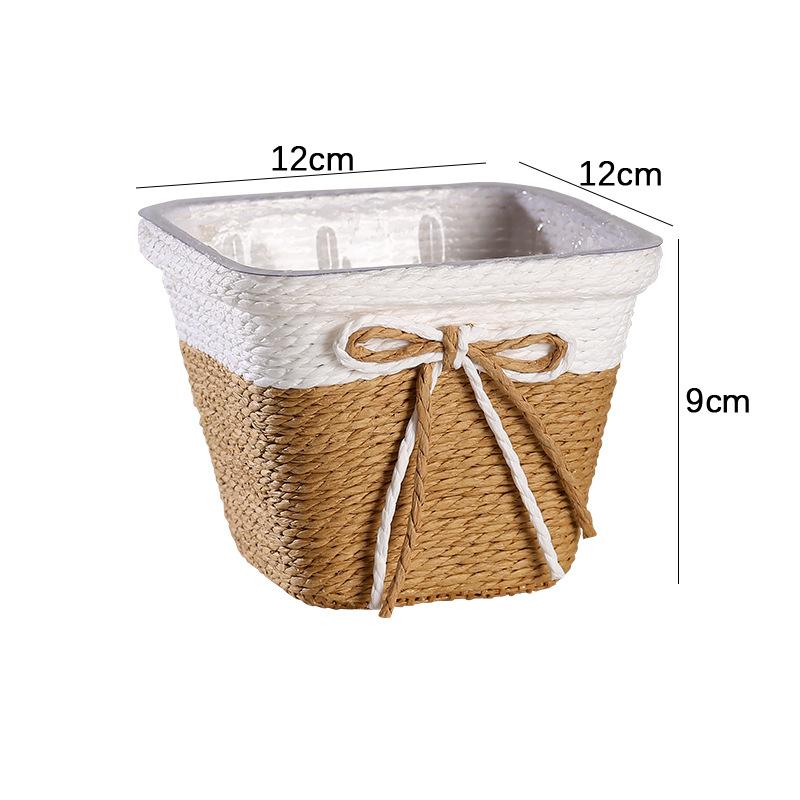 19.5cm Paper Rope Braided Fresh Flower Pot Decorative Basket Woven Flower Pot Cover Waterproof Simulated Succulent Flower Basket