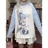 2KWEIRD Y2k Ästhetik Abnehmbarer Ärmel T-Shirt Damen Kawaii Katzenprint Grunge Oberteile Japanisches Harajuku T-Shirt Fairycore E-Girl Streetwear