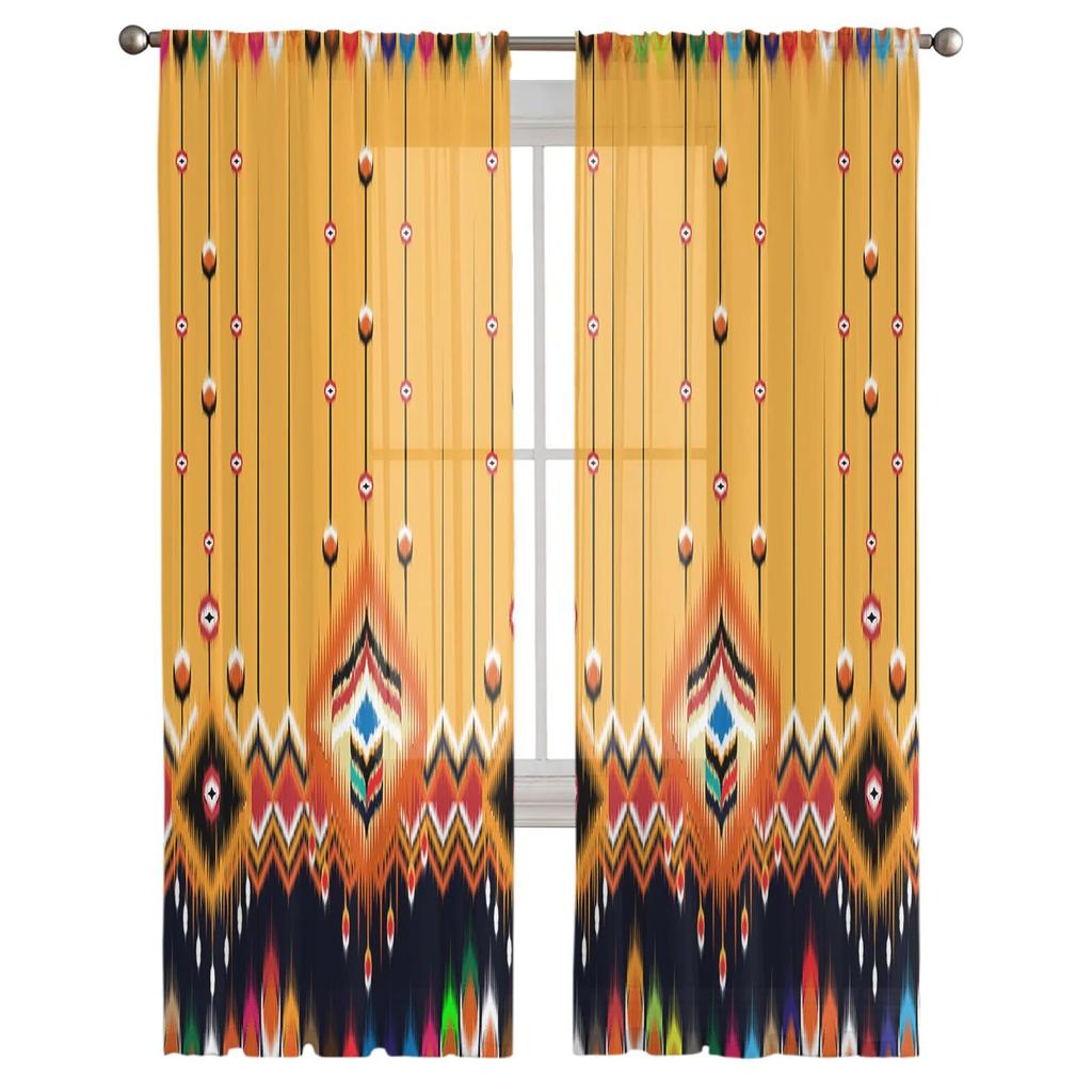 Azteken-Stil Texturen Sheer Voile Fenster Vorhänge Tüll Vorhänge Wohnzimmer Balkon Dekoration Vorhänge
