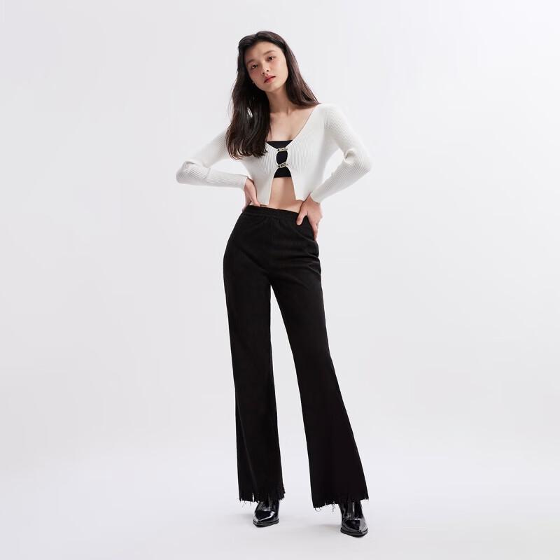 VEROMODA Women's High-Waist Micro-Flare Frayed Hem Pants