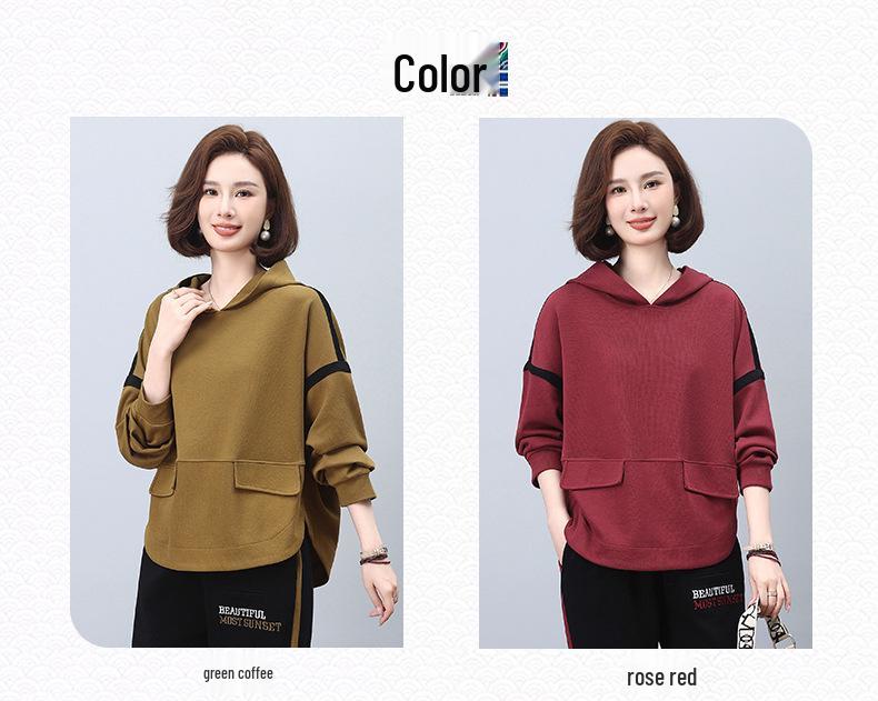 Women's Stylish 2024 Spring/Autumn Age-Reducing Loose Hoodie for Middle-Aged and Petite Fashion
