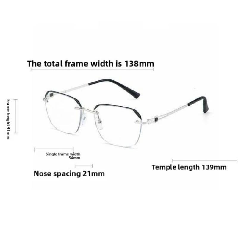 Fashion Business Reading Glasses Polygonal Rimless Farsighted Glasses Luxury High-definition Anti-blue Light Eyewear To +4.0