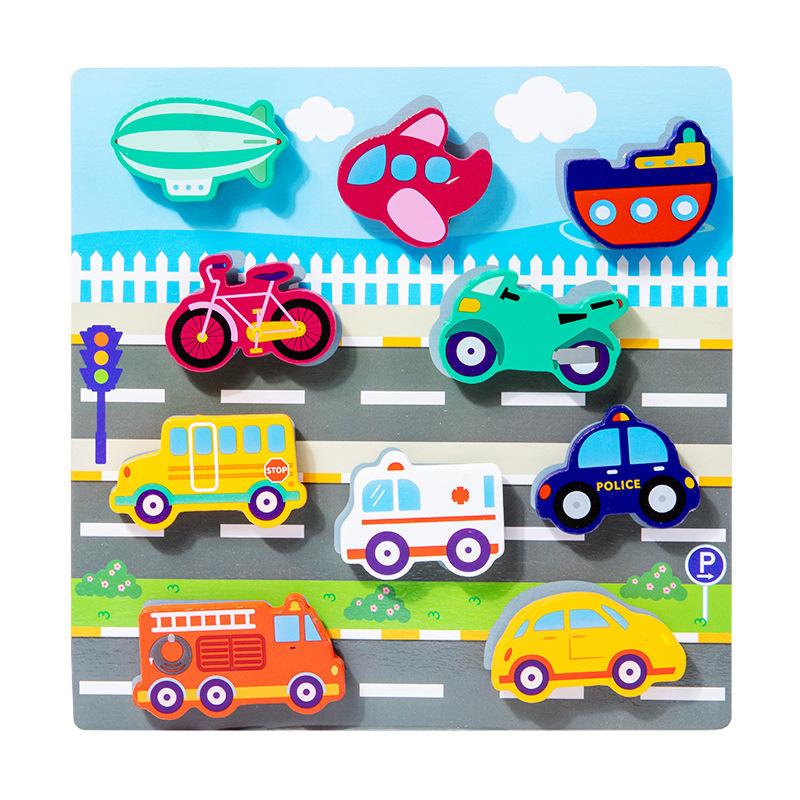 Wooden Children'S Early Education Puzzle Creative Velcro Three-Dimensional Puzzle Building Block Car Animal Puzzle