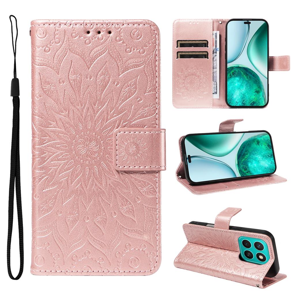 For Honor X8c 4G Phone Case Sunflower Imprinted Leather Wallet Stand Cover with Strap