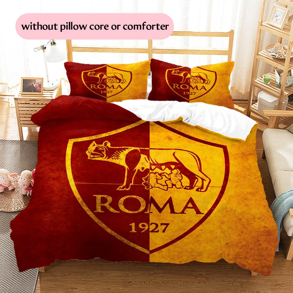 Fotbalový klub AS Řím Vzorované povlečení Sada prošívaných přikrývek Domácí dekorace Dárek (1 * povlak na přikrývku + 2 * povlak na polštář bez výplně)