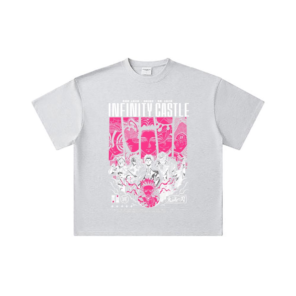 260 GSM Double Yarn 32 Count 100% Cotton Demon Slayer V89 Infinity Castle Print Unisex Heavy Cotton T Shirt
