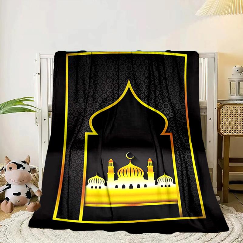 Golden Mosque Silhouette Blanket Flannel Blanket for bed, sofa, Camping, Hiking, Picnic Essentials, gift for family Fan gifts