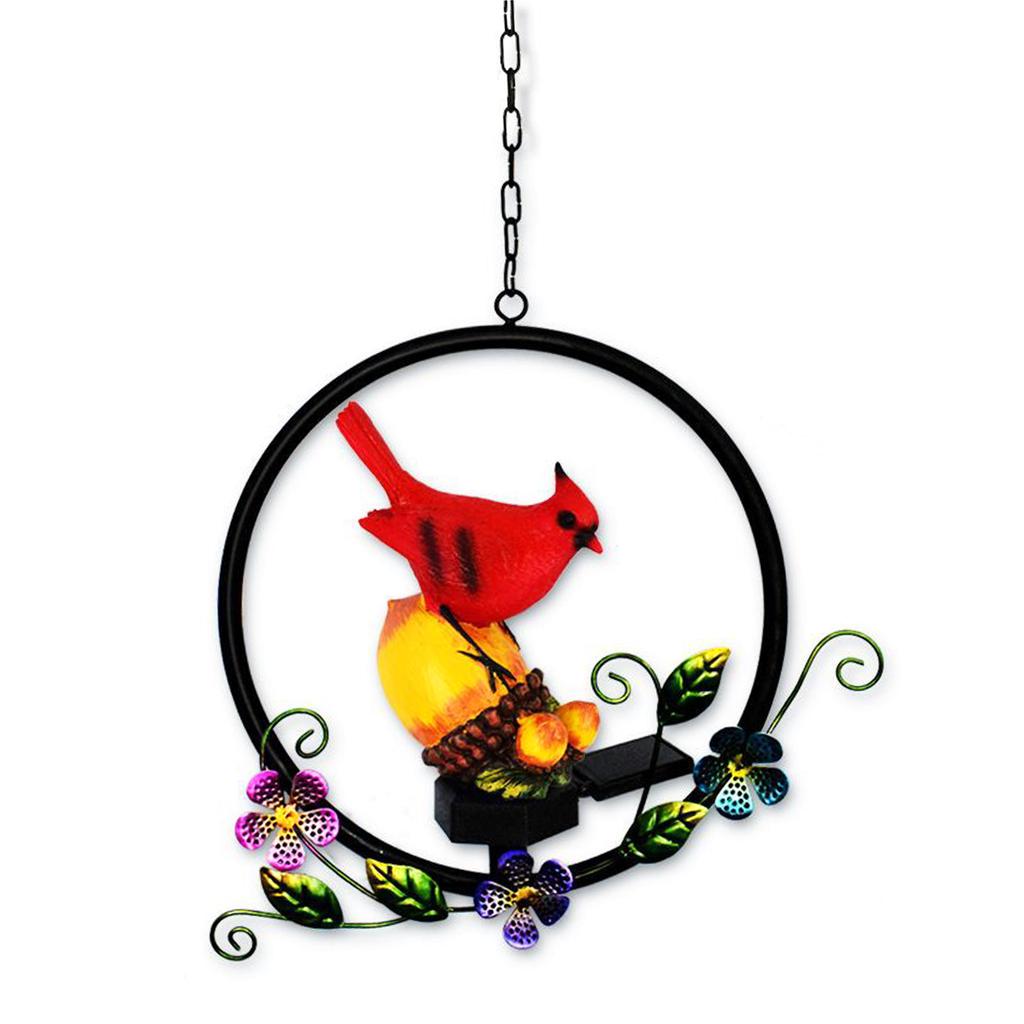 Solar Powered Red Birds Windchime Light Pendant Charming Landscapes Decorative Light For Outdoor Garden
