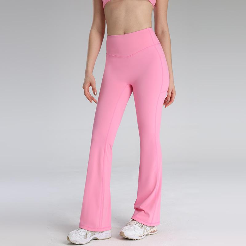 High Waist and Slightly Pulled Yoga Pants for Women, Hip Lift, Belly and Thin Flared Pants, Nude Elastic Pilates Fitness Pants