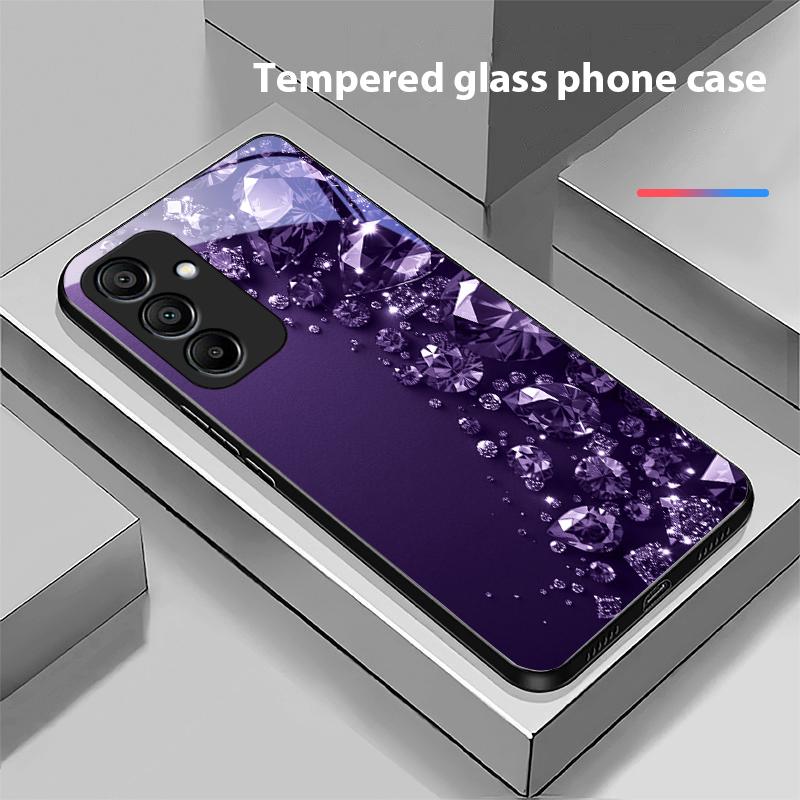 

Чехол для телефона из черного закаленного стекла с полными бриллиантами для Samsung Galaxy A15 5G 54 4G 51 50 24 35 90 71 12 51 53 52S 80 22 34 For Samsung A52s 5G