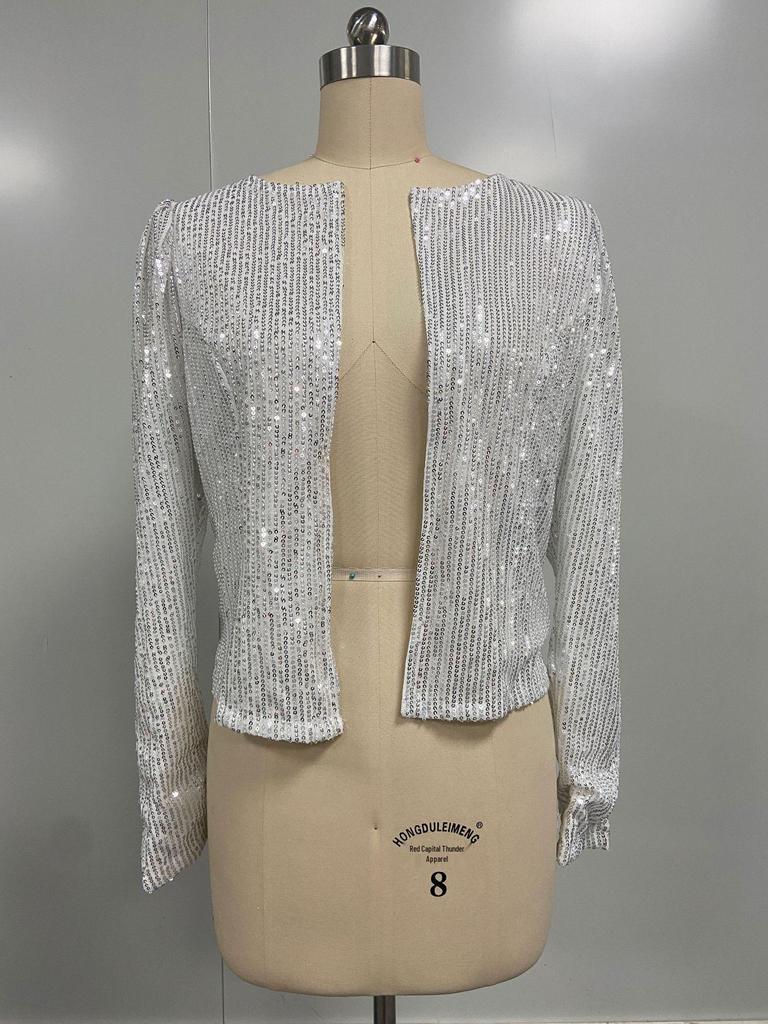 Giacca da Donna Moda Primavera 2025 con Paillettes e Collo Alto - Corta, Versatile ed Elegante.