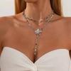 SHIXIN Boho Sexy Colorful Crystal Long Y-Shaped Necklace Women Y2K Aesthetic Metal Clavicle Chain Gold Color Neck Jewelry Gifts