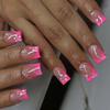 Glänzende kurze quadratische Press-on-Nägel mit floralen Mustern, 24 Stück, französische Acryl-Fingernägel für Frauen, die trendige Nagelkunst suchen