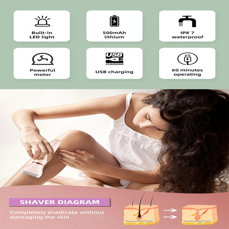 VGR 735 3-in-1 Hair Removal Device for Women, Shaver for Removing Scars, Electric Rechargeable Professional Hair Trimmer