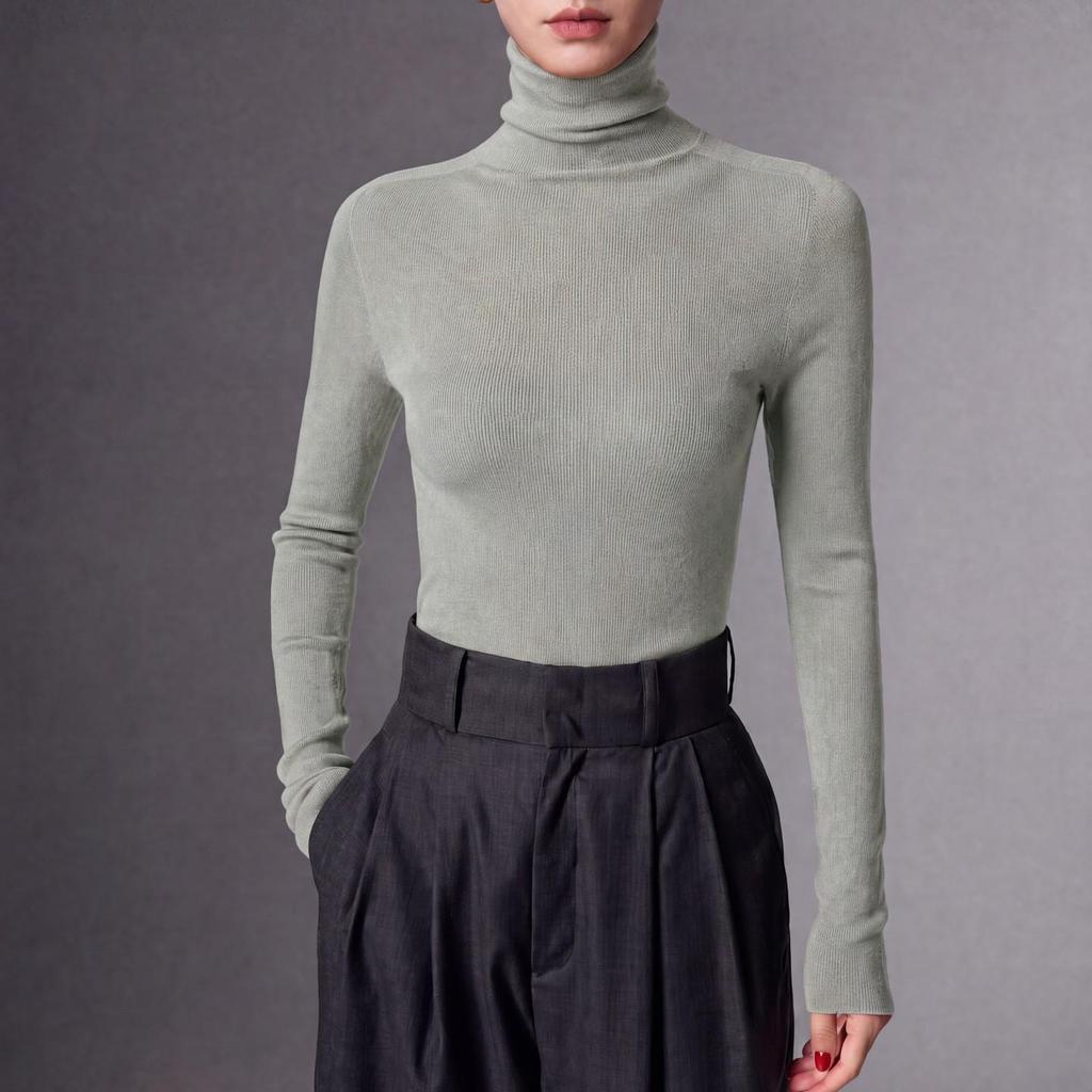 Machine Washable Slim-Fit Merino Wool Sweater with Half-High Neck.