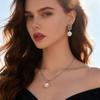 Imitation Pearl Necklaces Earrings Sets For Women Fashion Flower Cubic Zirconia Pendant with Chain Birhday Gift