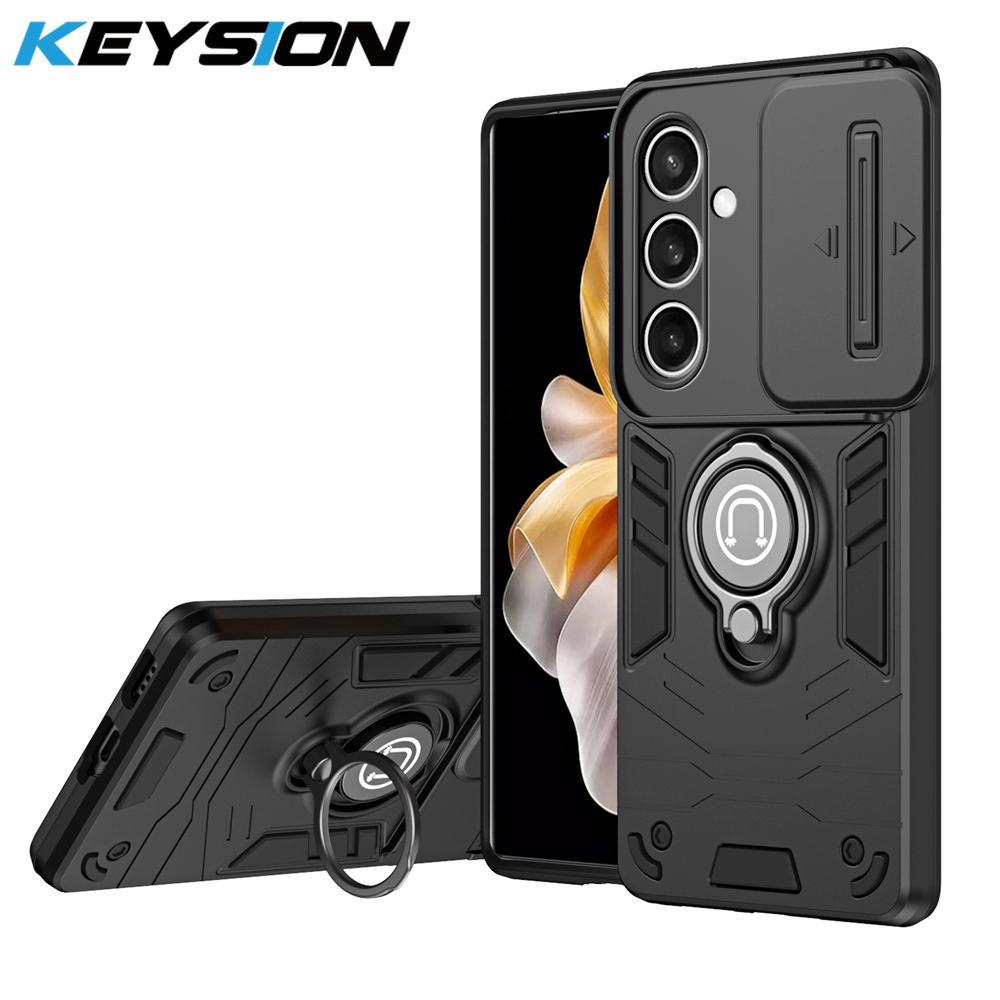 KEYSION Shockproof Armor Case for Samsung S25 FE 5G Camera Lens Protection Ring Stand Phone Back Cover for Galaxy S25 FE 5G