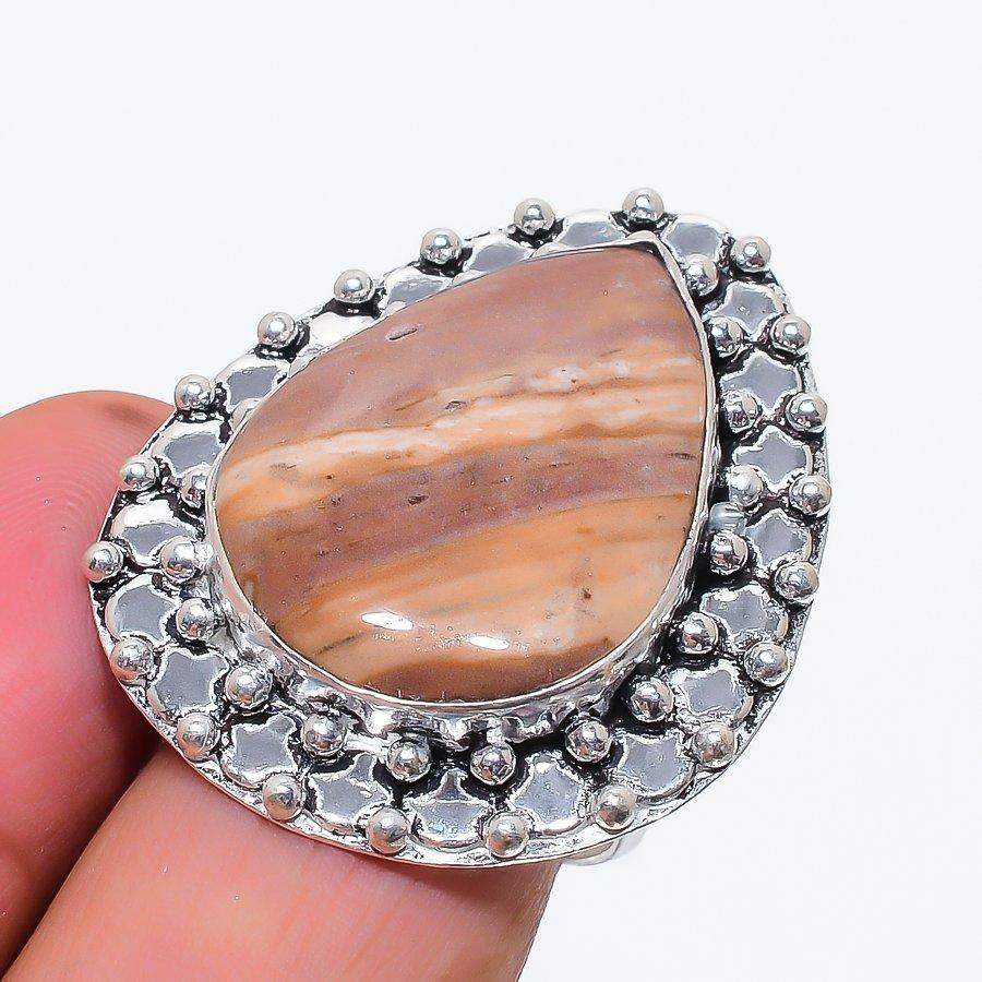 Natural Cappuccino Jasper Gemstone 925 Sterling Silver Jewelry Ring Size 9 U8I75