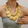 Necklace Wooden Beaded Necklace Double-layer Jewelry Set Exaggerated Round Necklace  Beach