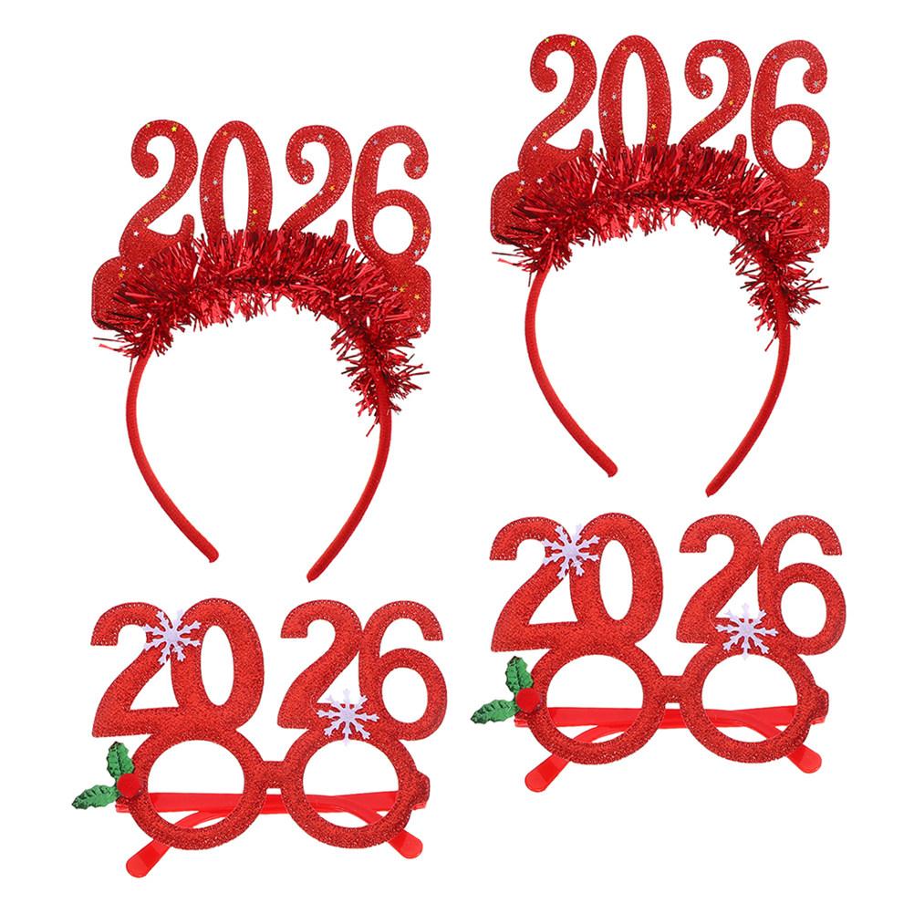 2026 New Year Headband Set 4 Piece Glitter Number Hair Hoops for Party Photo Props Holiday Celebration