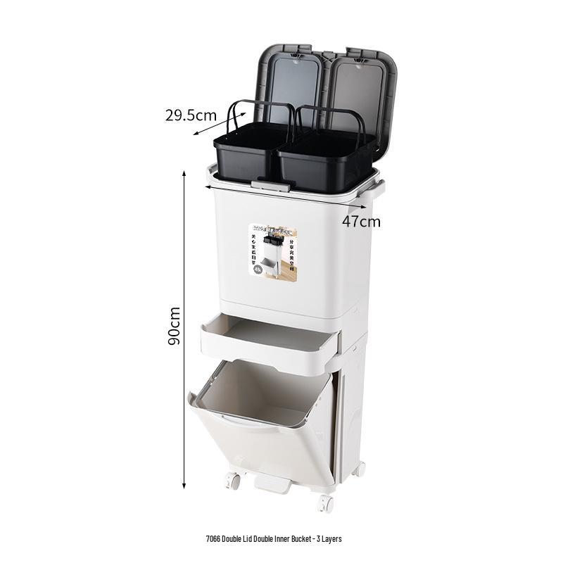 2026 Large-Capacity Kitchen Trash Can with Lid, Double Layer for Dry & Wet Waste Separation