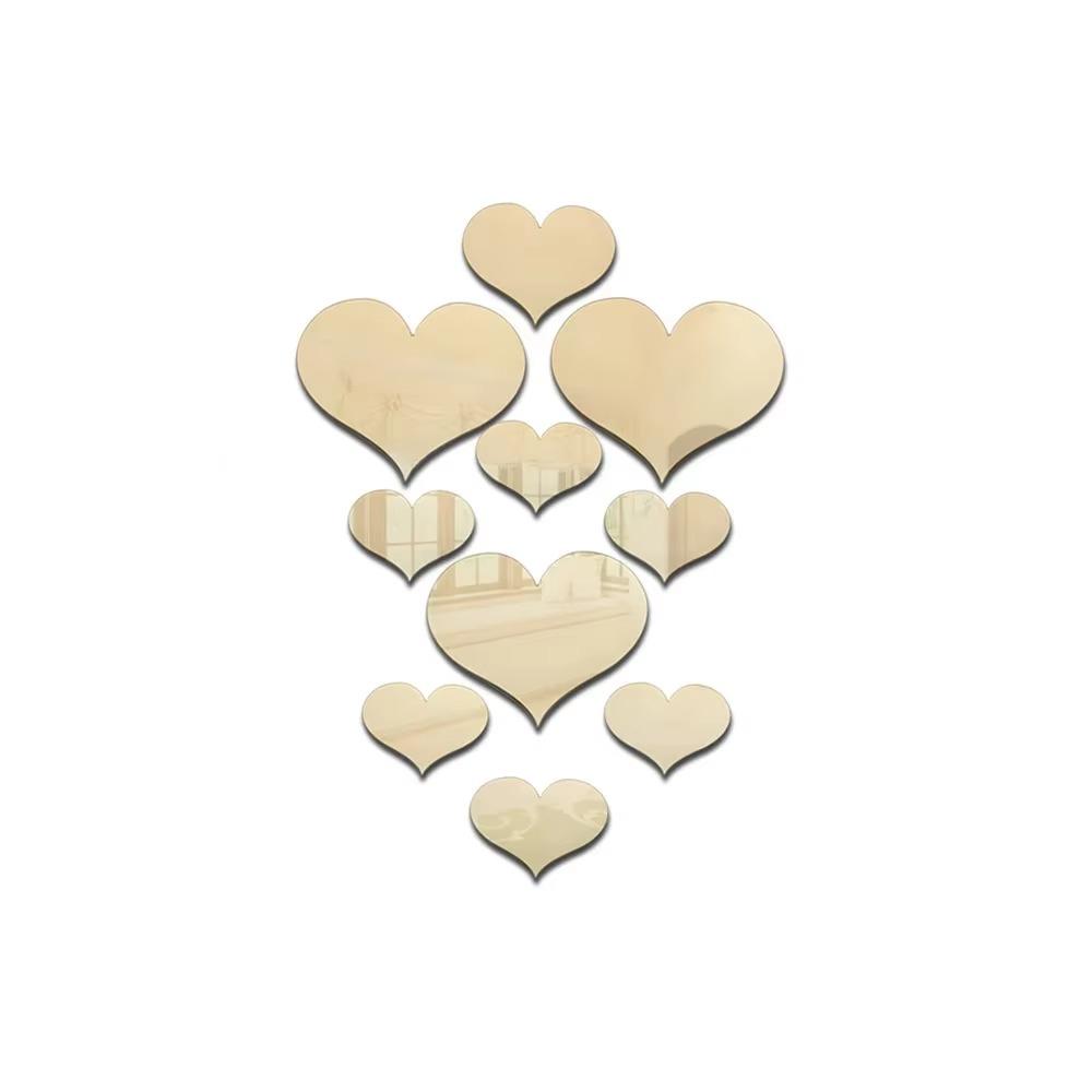 10Pcs Wall Stickers Removable Heart Wall Stickers for Home Decor Love Mirror Decals Mural Art Bedroom Furniture Decoration