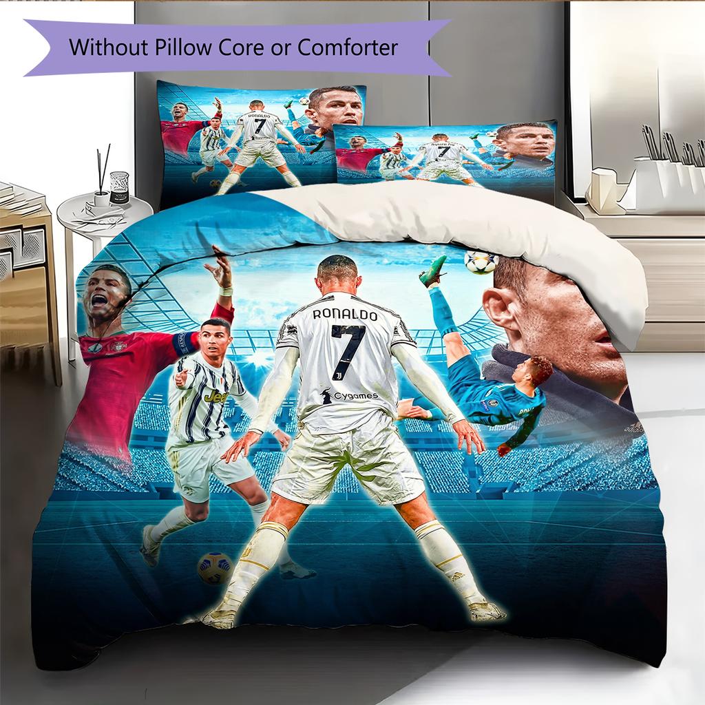 Football Ronaldo Pattern Bedding Home Decoration Birthday Gift (1 * duvet cover + 2 * pillowcase, without core)