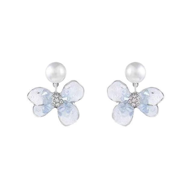 Silver needle cold blue flower pearl earrings women's new popular high-end stud earrings
