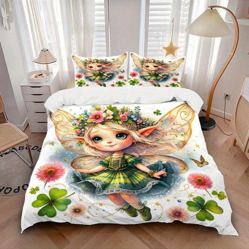 3pcs Lovely Tinker Bell Printed Quilt Set - Soft and Comfortable Quilt Cover for Bedroom, Guest Room and Dormitory Decorative Bedding Set 1 Duvet