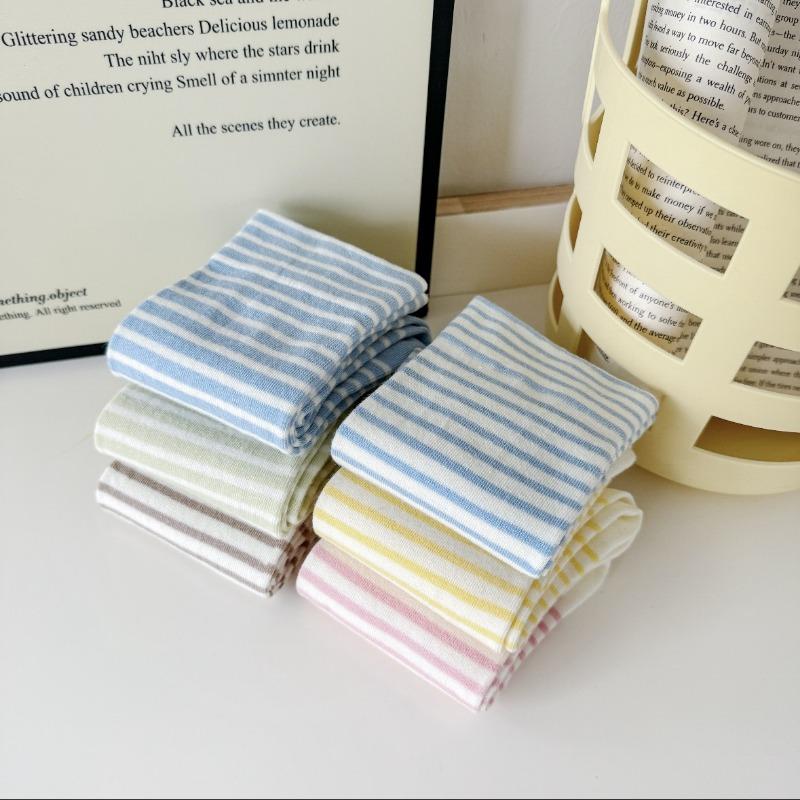 Striped Solid-color Postpartum Socks, Women's Mid-calf Socks, Spring and Autumn Trendy Versatile Cotton Socks, Loose-fitting Long Socks