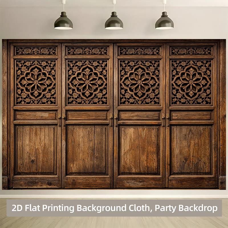 1 Piece of 2D Background Fabric, Exquisite Wooden Carved Door Decoration, High-quality Polyester Background Fabric for Parties