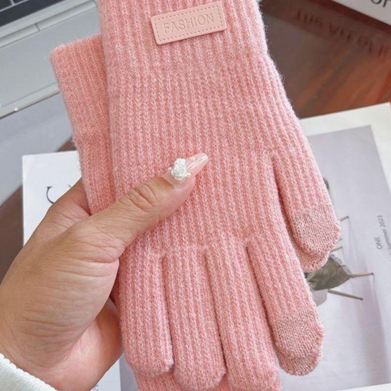 Gloves women's winter cute thickened warm riding electric car wool knitted gloves warm and cold riding