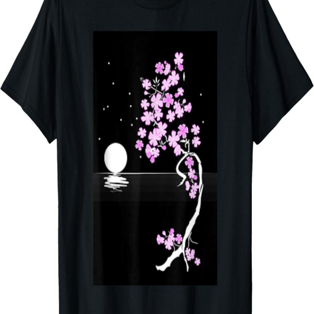 Moonlight Sakura Cherry Blossom T-Shirt(4)