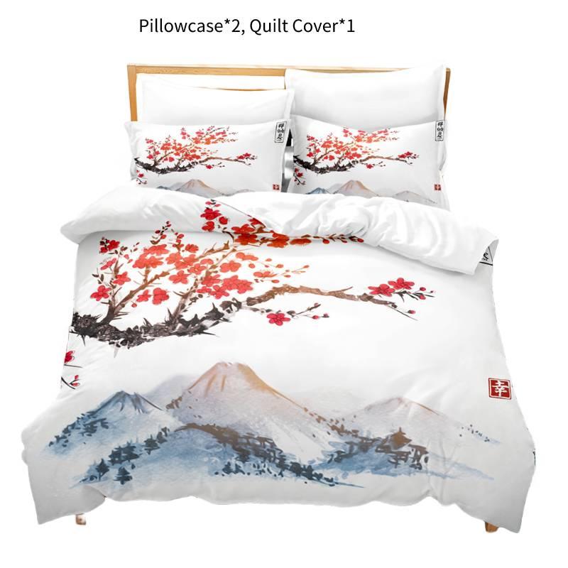 New Cross-border Chinese Style Ink Painting Digital Printing Flannel Bedding Set