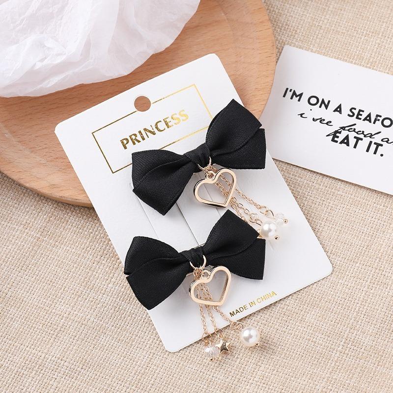 1 Pair Set Bow Hairpin Red Love Pendant Pair Clip Girl Heart Cute Hairpin Ponytail Hair Accessories Female Hair Clips for Women
