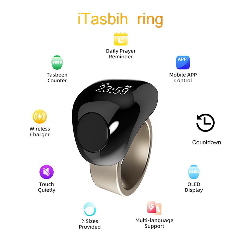 Smart Praise Zikr Ring For Muslims Tasbih Oled Digital Counter Tasbeeh Prayer Time Vibration Reminder Waterproof