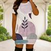 Women Plus Size Round Neck Short Sleeve White Orange Black Geometric Printed Fitted Mini Dress