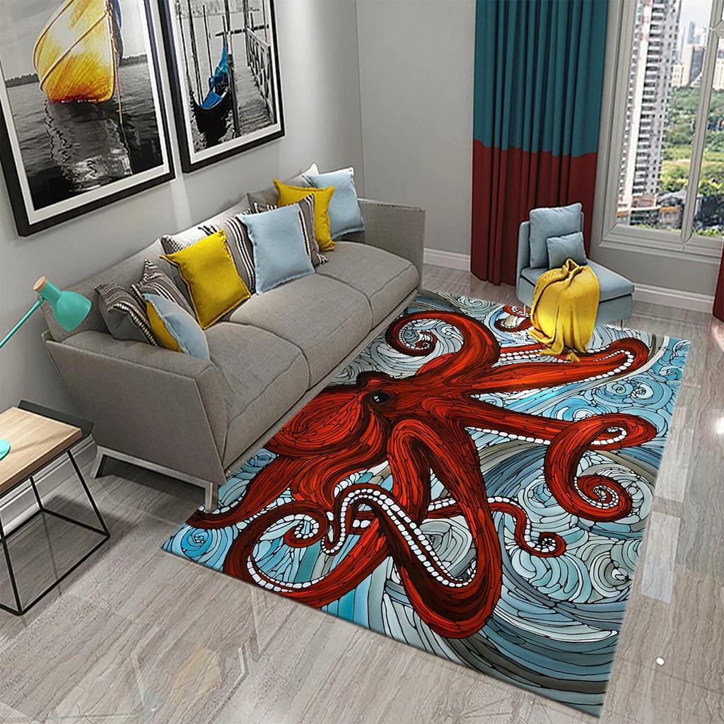 3D Ocean Themed Funny Octopus Carpet For Home Bedroom Decorative Living Room Bathroom Entrance Non-Slip Kitchen Carpet
