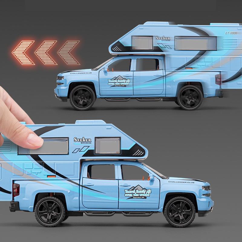 1/32 Chevrolet Silverado Recreational Vehicle RV Alloy Car Model Sound and Light Children's Toy Collectibles Birthday Gift