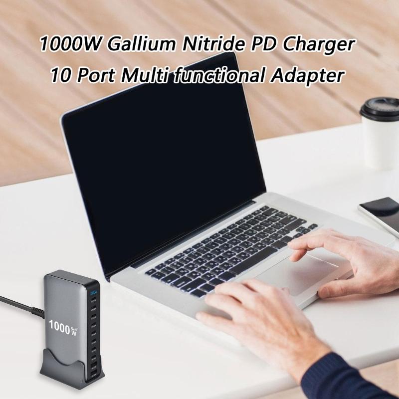 1000W Gans PD Fast Charger 10Port Fast Charging Station ABS Materials MultiDevice Power Adapter Durability Design