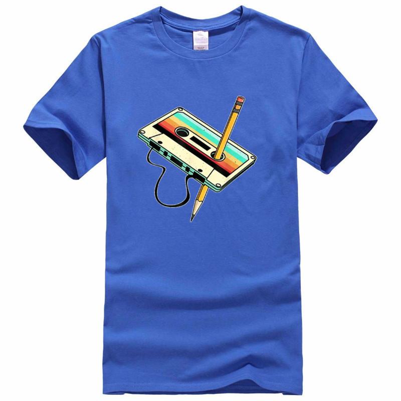 80s Cassette Tape Pencil 1980s Retro Vintage Throwback Music TShirt Men Clothing Vintage T Shirt Camisetas