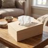 Natural Pine Wood Tissue Box with Oval Opening