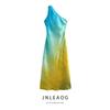 Jnleaog Autumn New Women's Clothing Fashion Style Stylish Versatile Asymmetric Tie-Dye Satin Dress