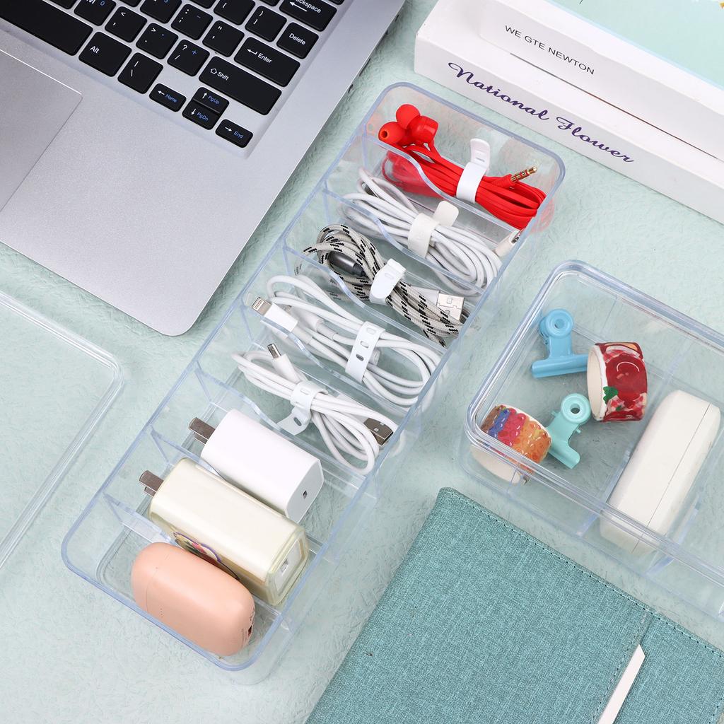 3 Pack Cable Tidy Box With 30 Cable Ties Clear Cables Management Box Charger Plastic Storage Box With Lid For Household Cable Ch