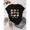 Creative Cartoon Sushi Print Summer Women's T-shirt Round Neck Short Sleeved Top T-shirt Women's Clothing