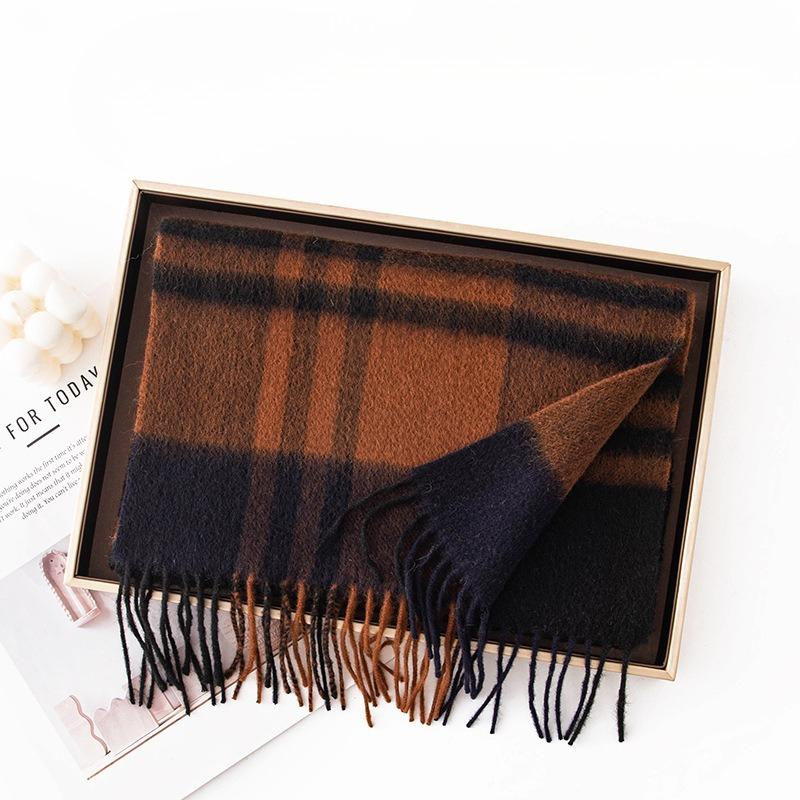 Korean Atmosphere Scarf Autumn and Winter Pure Cashmere Navy Blue Small Plaid Men and Women Warm Scarf Shawl Dual Use