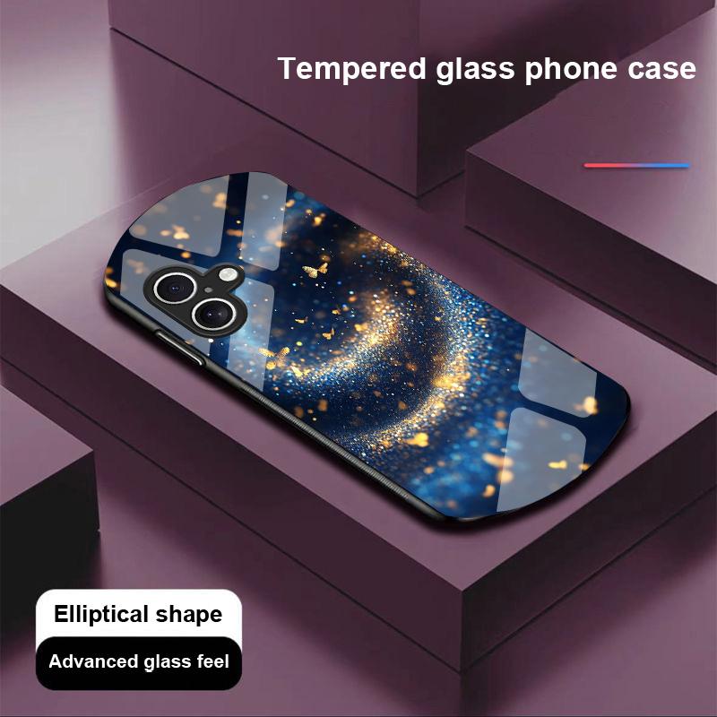 

Спиральный вихрь черный для Apple iPhone 16 11 13 15 14 Pro Max 12 Mini 7 8 Plus XR X XS чехол для телефона из закаленного стекла эллиптической формы For iPhone 16 Promax